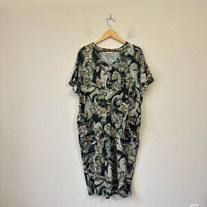 DWELL + SLUMBER Cocoon Kaftan Dress Black Floral Paisley Stretch NWOT